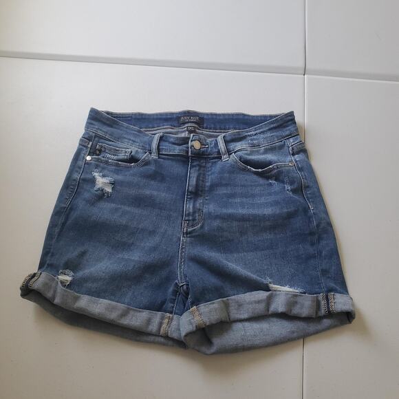 Judy Blue Pants - Judy Blue Shorts Womens 1XL Blue Boyfriend Distressed Stretch Denim Summer
